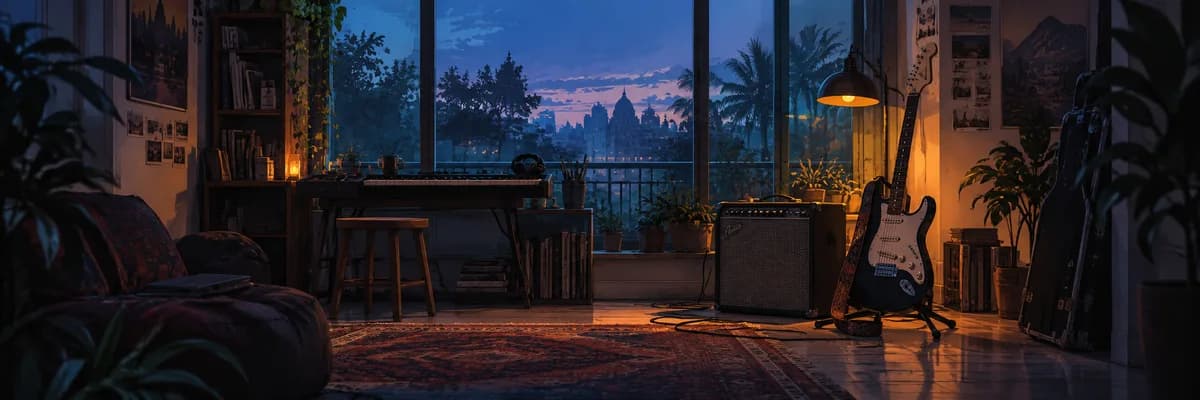 Illustrated after-hours music studio