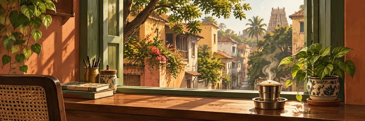 Illustrated sunlit café window